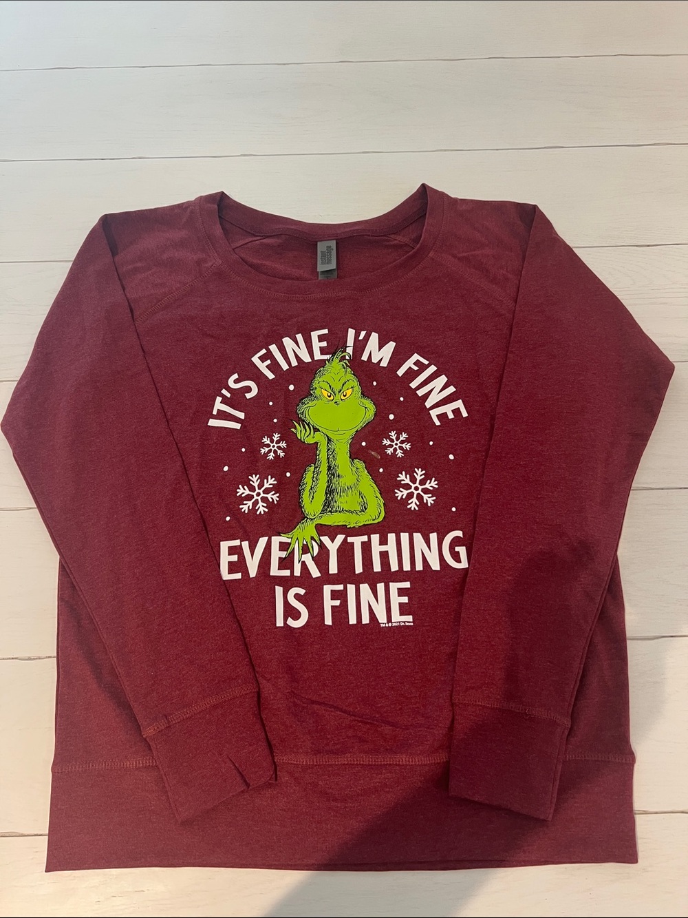 Maroon Grinch Graphic Sweatshirt - "It's Fine I'm Fine Everything Is Fine"